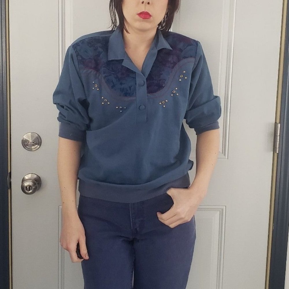 80s/90s Dusky‎ Blue Sweatshirt Top